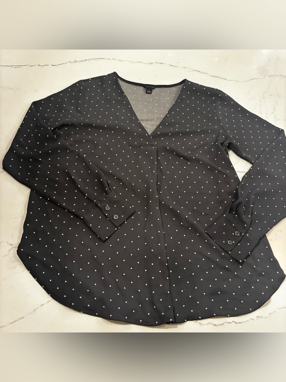 Ann Taylor Black V-Neck Polka Dot Blouse